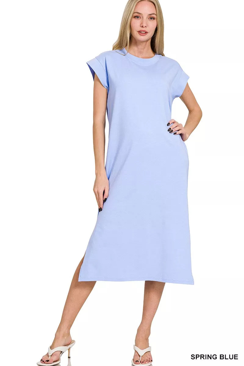 Zenana Round Neck Side Slit Midi Dress on Simply Obsessed