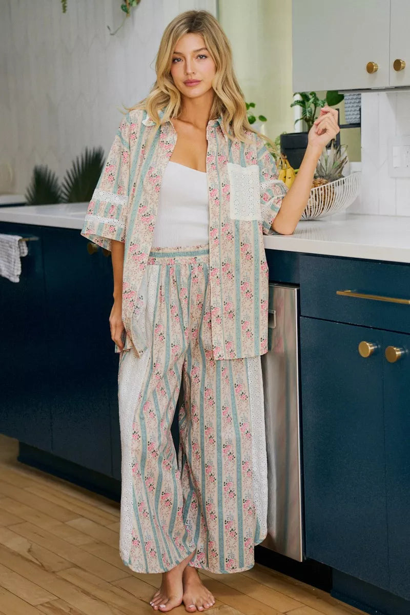 BIBI Eyelet Lace And Floral Mix And Match Shirt Top on Simply Obsessed