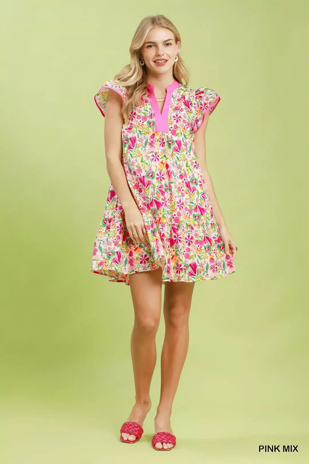 UMGEE Floral Flutter Sleeve Tiered Mini Dress on Simply Obsessed