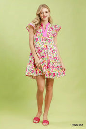 UMGEE Floral Flutter Sleeve Tiered Mini Dress on Simply Obsessed