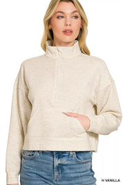 ZENANA Scuba Half Zip Pullover With Kangaroo Pockets on Simply Obsessed