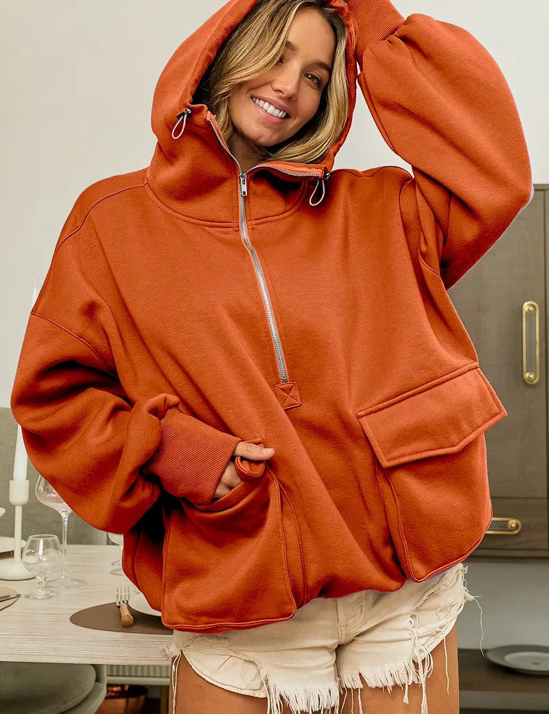 BIBI Half Zip Vintage Washed Fleece Hoodie on Simply Obsessed