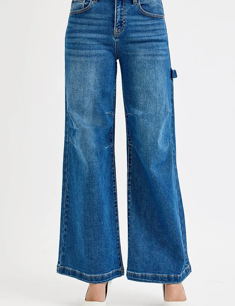 RISEN Full Size High Rise Wide Leg Patch Detailed Jeans Plus Size on Simply Obsessed