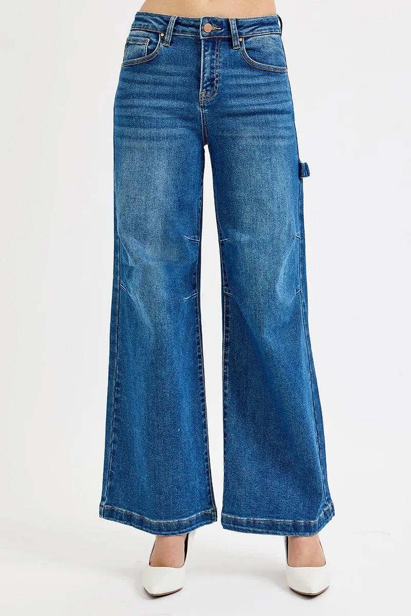 RISEN Full Size High Rise Wide Leg Patch Detailed Jeans Plus Size on Simply Obsessed