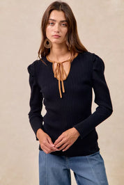 BiBi Ribbed Contrast Front Tied Top with Shrried on Simply Obsessed