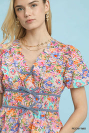 UMGEE Mix Floral Smocked Waist Blouse on Simply Obsessed
