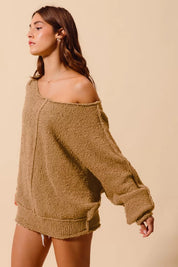 SO ME Loose Fit Exposed Seam Slouchy Boucle Sweater on Simply Obsessed