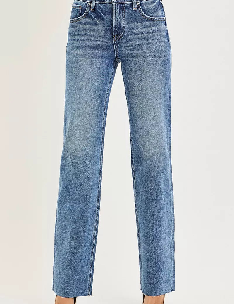 RISEN Tummy Control 4 Way Stretch Mid Rise Straight Jeans on Simply Obsessed