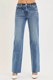 RISEN Tummy Control 4 Way Stretch Mid Rise Straight Jeans on Simply Obsessed