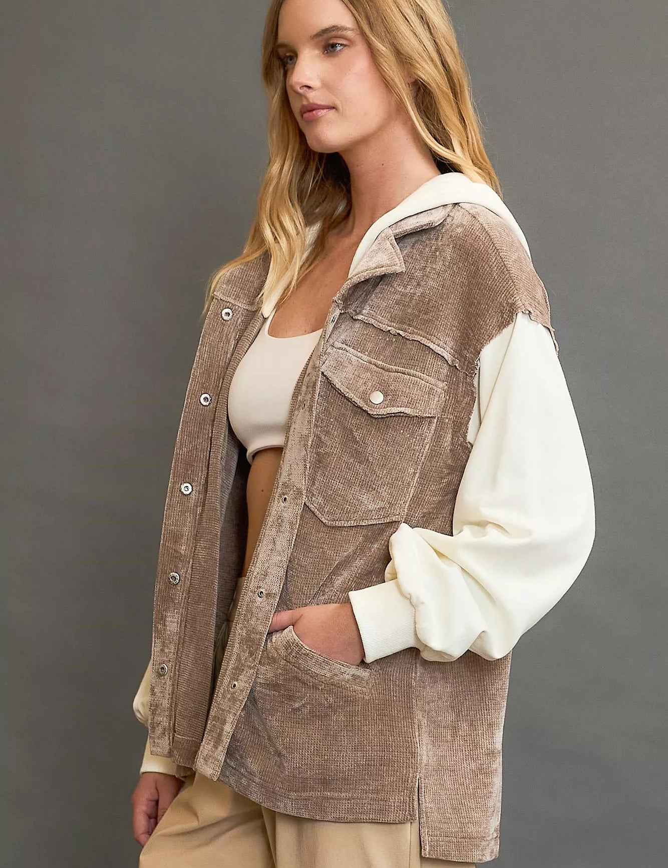 UMGEE Contrast Hooded Chenille Jacket on Simply Obsessed