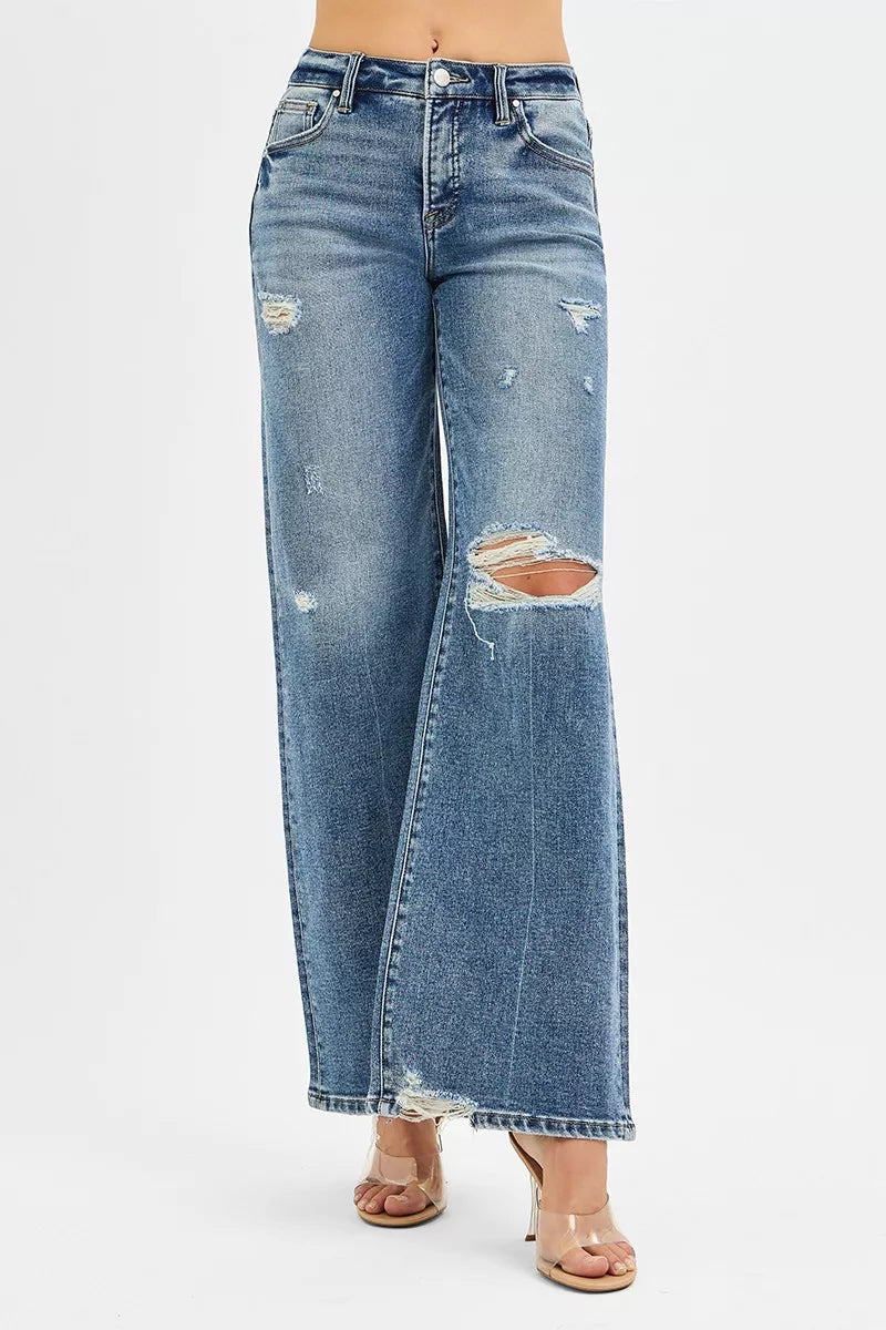 RISEN Tummy Control Mid Rise Fit Wide Jeans on Simply Obsessed