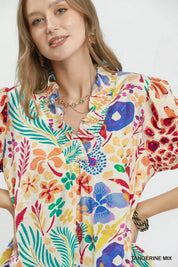 UMGEE V-Neck Ruffle Trim Puff Sleeve Top on Simply Obsessed