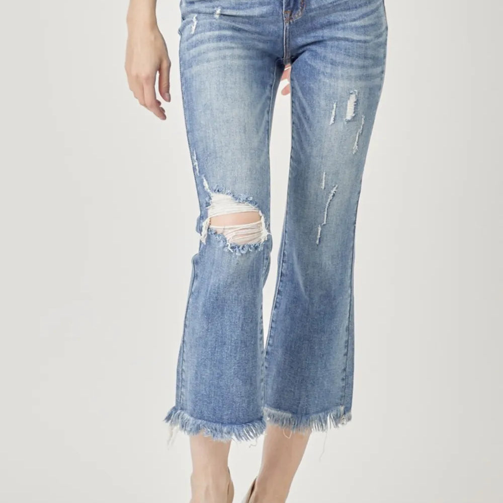 RISEN High Waist Distressed Cropped Bootcut Jeans on Simply Obsessed