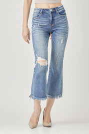 RISEN High Waist Distressed Cropped Bootcut Jeans on Simply Obsessed