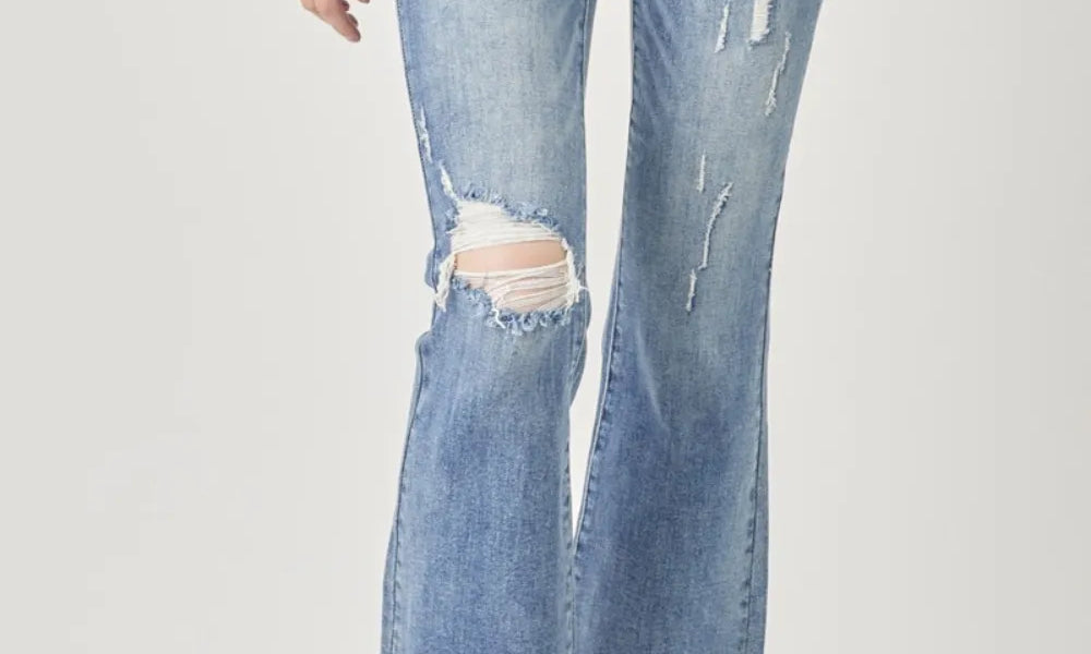 RISEN High Waist Distressed Cropped Bootcut Jeans on Simply Obsessed