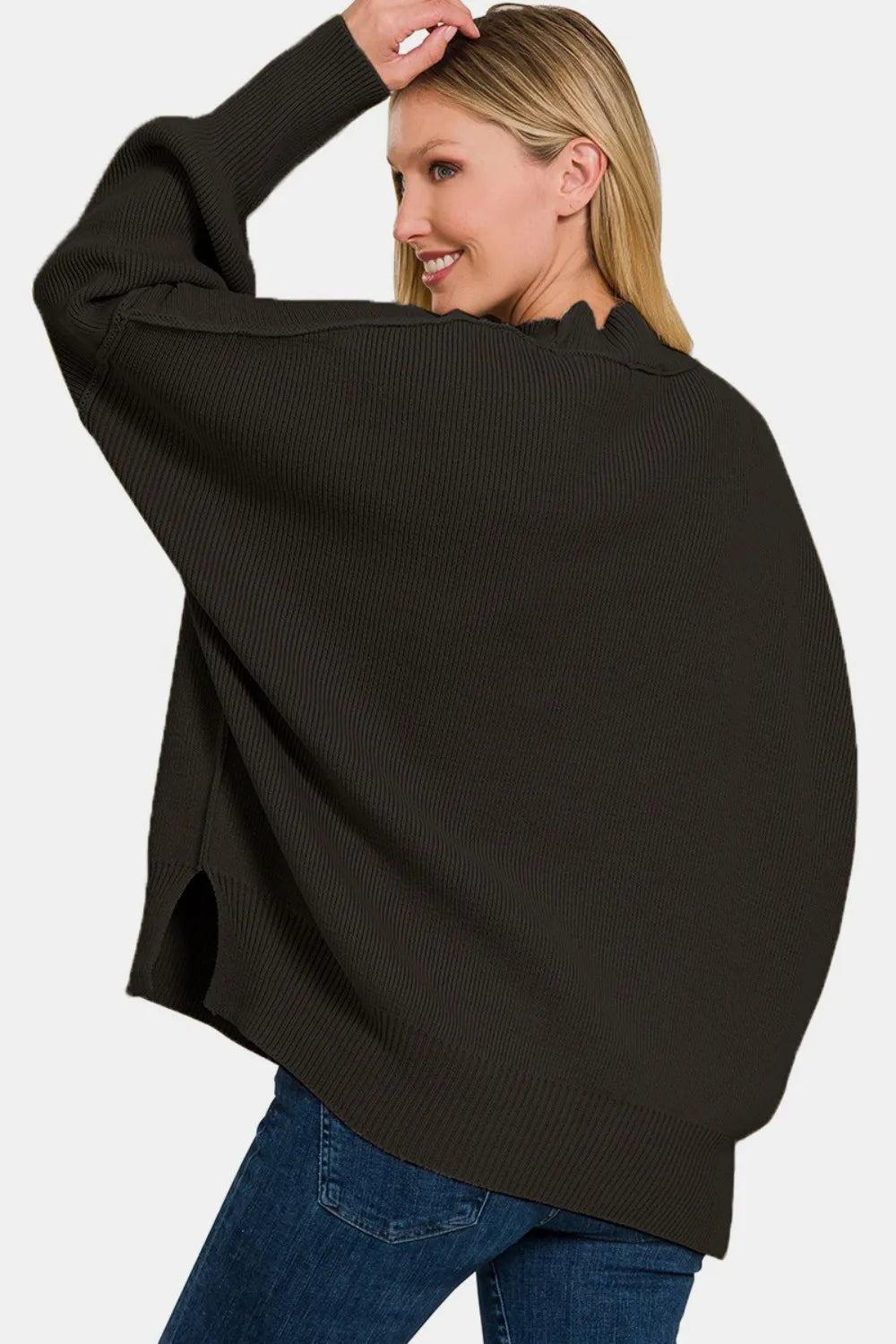 Zenana Side Slit Oversize Sweater on Simply Obsessed