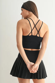 MONO B Venice Cloud Light Criss-Cross Sports Bra-BLACK on Simply Obsessed