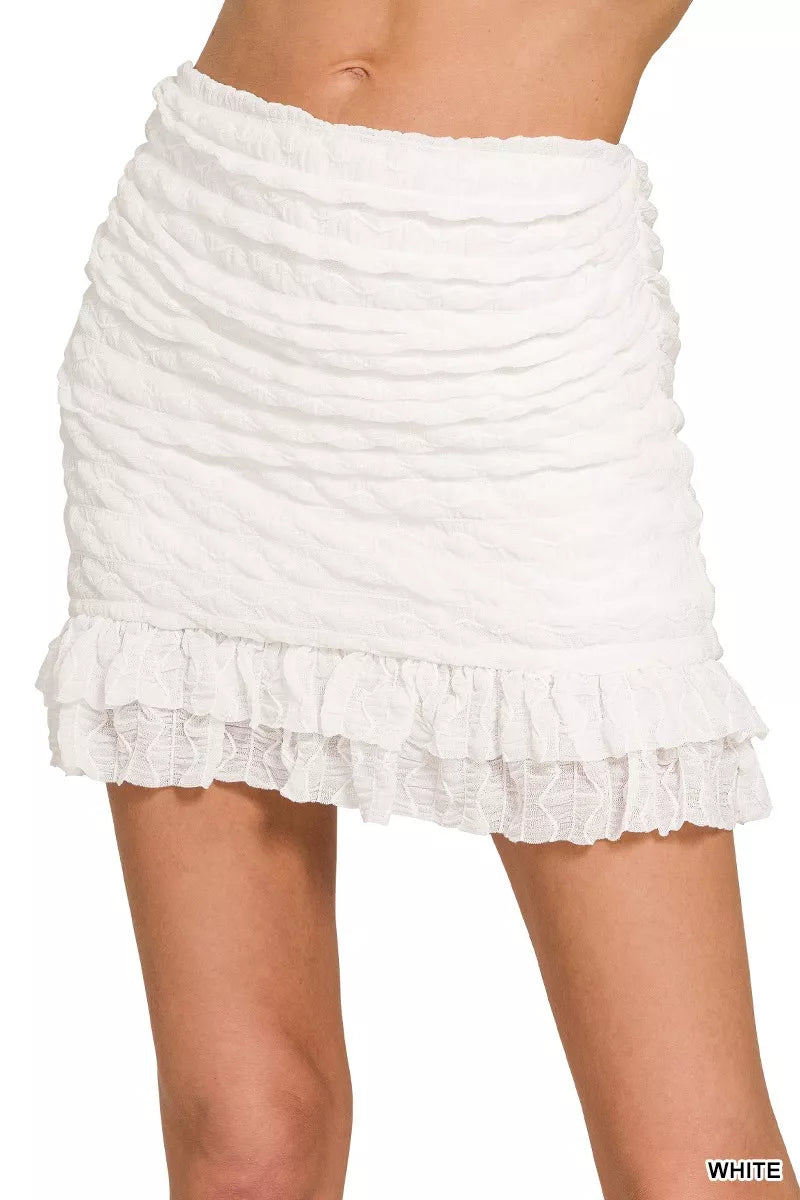 ZENANA Ruched Mini Skirt with Built in Shorts on Simply Obsessed