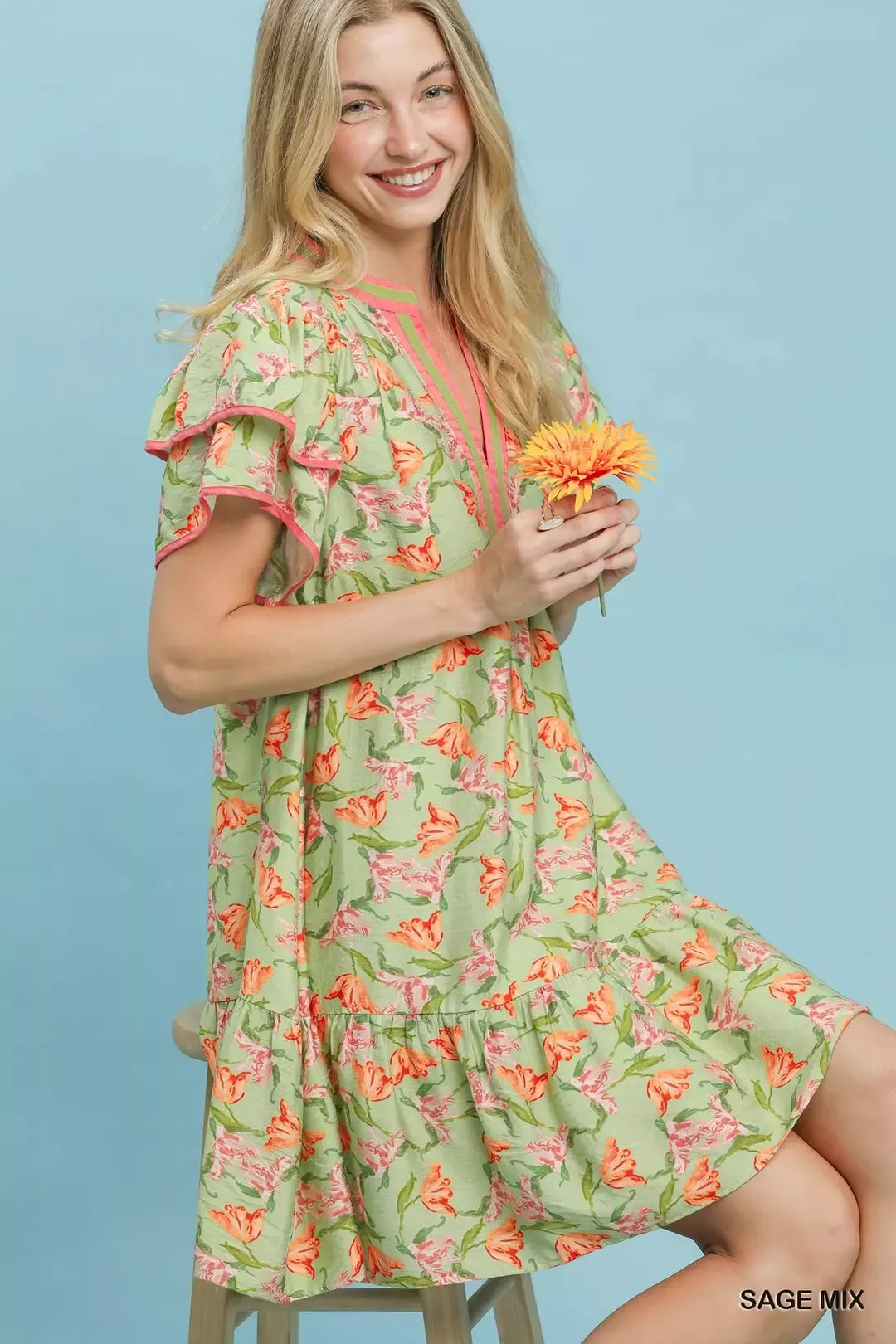 UMGEE Floral Flutter Sleeve Tiered Dress on Simply Obsessed