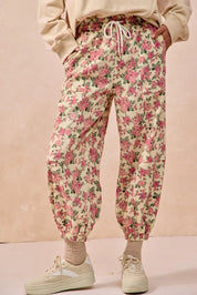 BIBI Floral Printed Twill Drawstring Pants With Elastic Band on Simply Obsessed