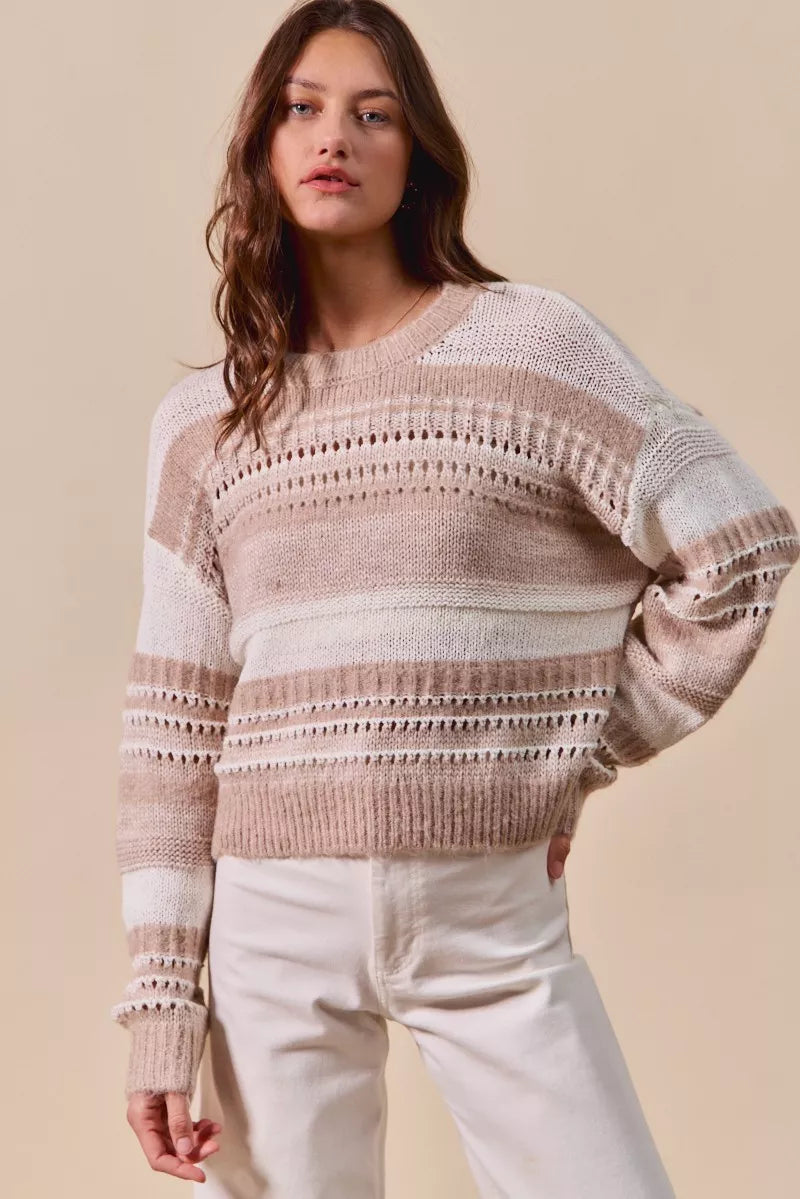 SO ME Variegated Stripe Textured Loose Fit Sweater on Simply Obsessed