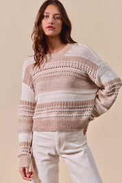 SO ME Variegated Stripe Textured Loose Fit Sweater on Simply Obsessed