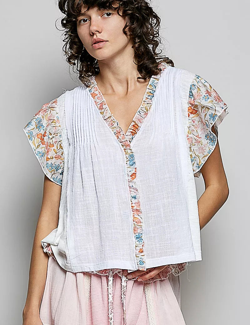 POL V-Neck Floral Ruffle Sleeve Blouse on Simply Obsessed