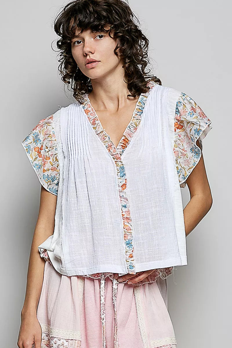 POL V-Neck Floral Ruffle Sleeve Blouse on Simply Obsessed