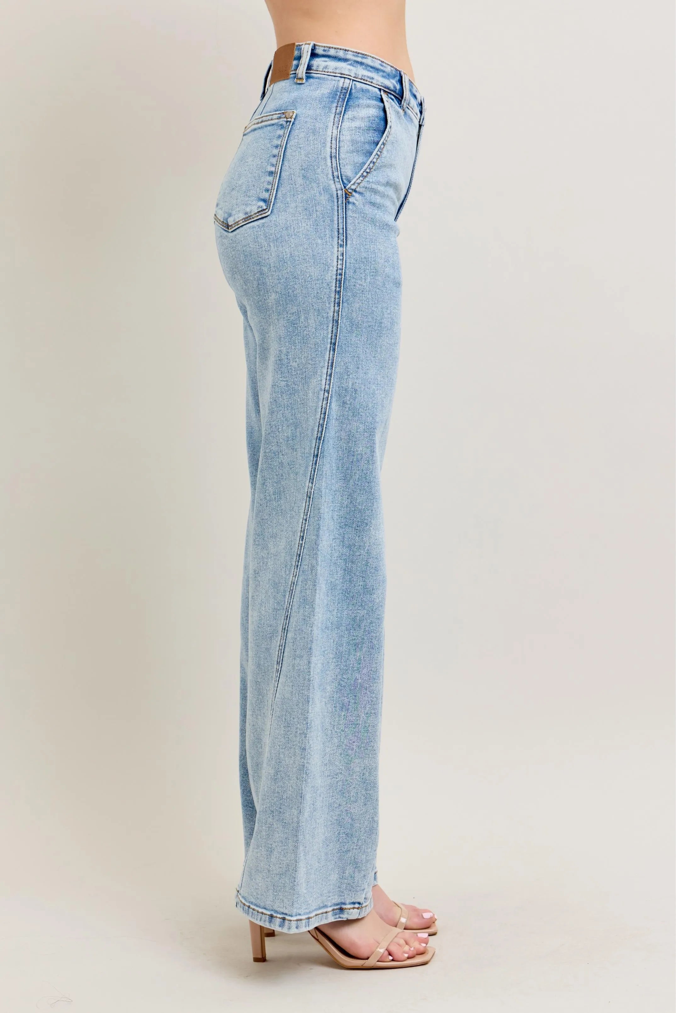 Judy Blue Full Size High Waist Wide Leg Jeans with Skewed Inseam Plus Size on Simply Obsessed