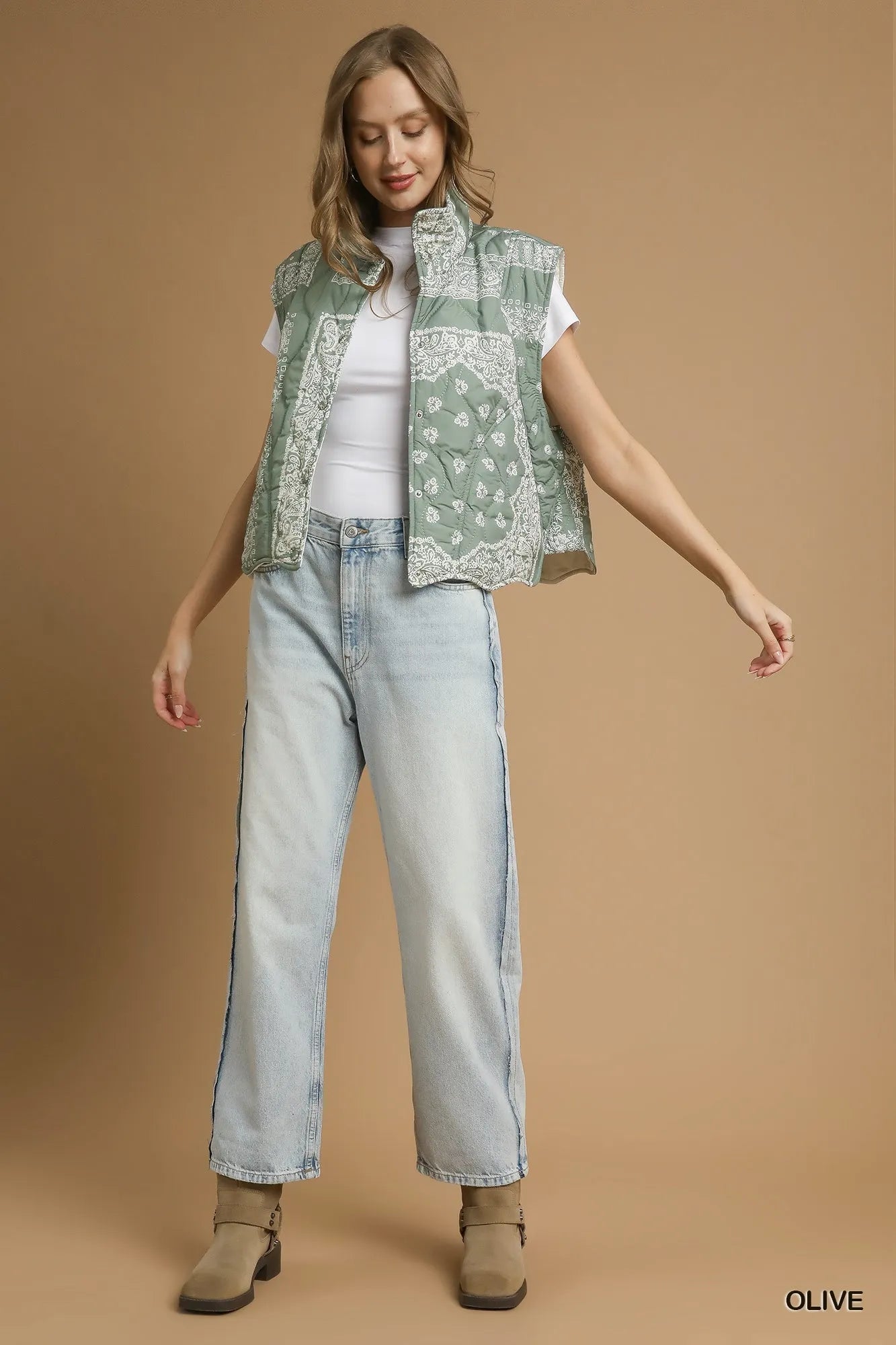 UMGEE Bandana Print Quilted Puffer Vest on Simply Obsessed