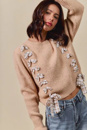 SO ME Checkered Plaid Tape Lace Up Ribbed Sweater on Simply Obsessed
