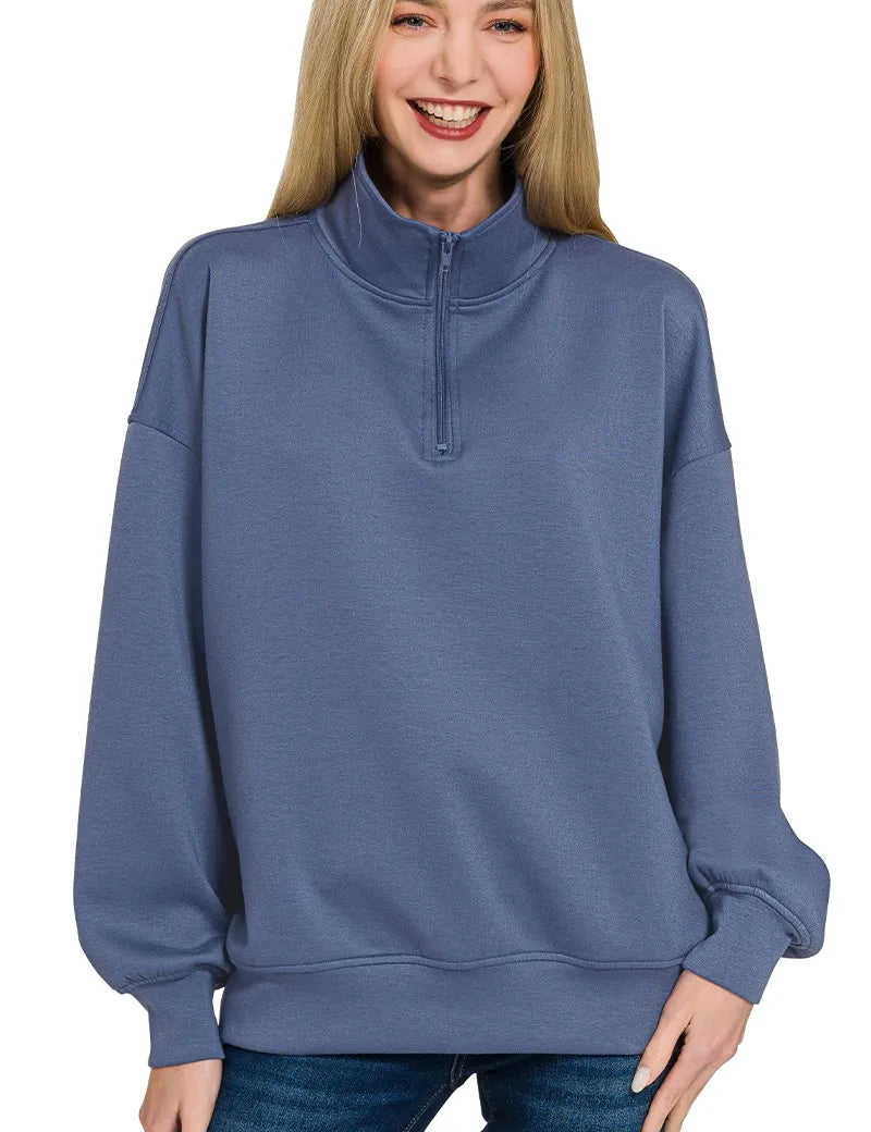ZENANA Scuba Quarter-Zip Sweatshirt on Simply Obsessed