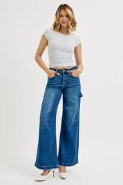 RISEN Full Size High Rise Wide Leg Patch Detailed Jeans Plus Size on Simply Obsessed