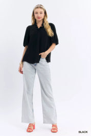 Umgee Linen Scallop Trim V-Neck Blouse on Simply Obsessed
