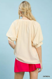 UMGEE Embroidered Puff Sleeve Blouse on Simply Obsessed