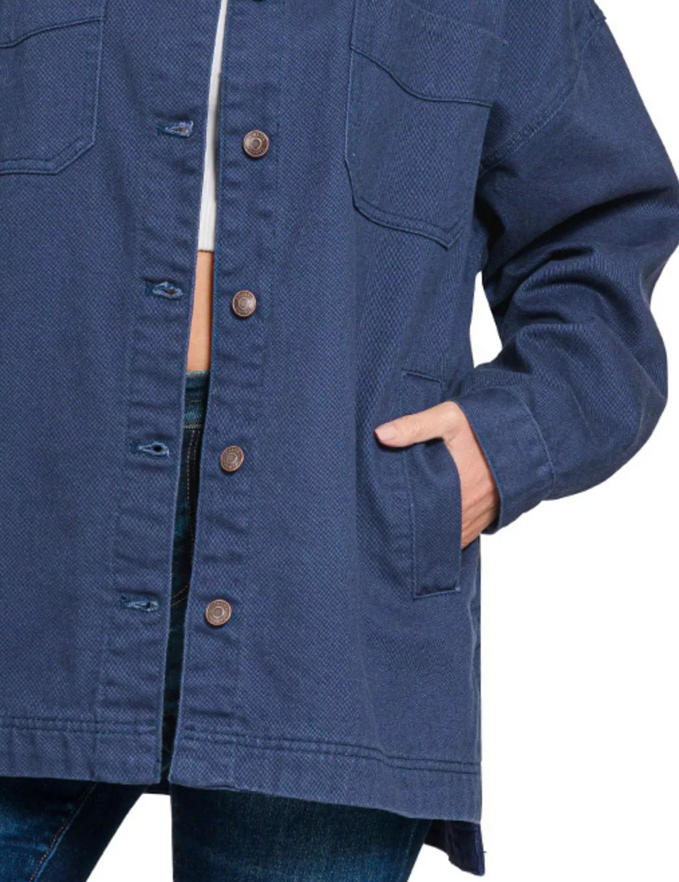 Zenana Oversized Collared Neck Button Front Shackets on Simply Obsessed