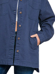 Zenana Oversized Collared Neck Button Front Shackets on Simply Obsessed