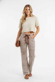 BIBI Drawstring Striped Twill Barrel Pants on Simply Obsessed