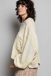 POL V-Neck Long Sleeve Top with Stitch Detail on Simply Obsessed