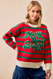 BIBI Christmas Theme Stripe Knit Top on Simply Obsessed