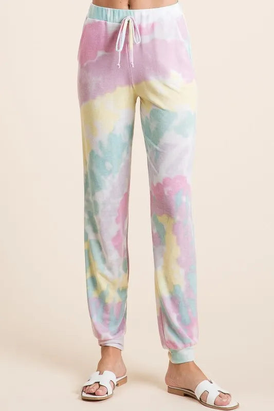 BiBi Tie Dye French Terry Casual Pants on Simply Obsessed