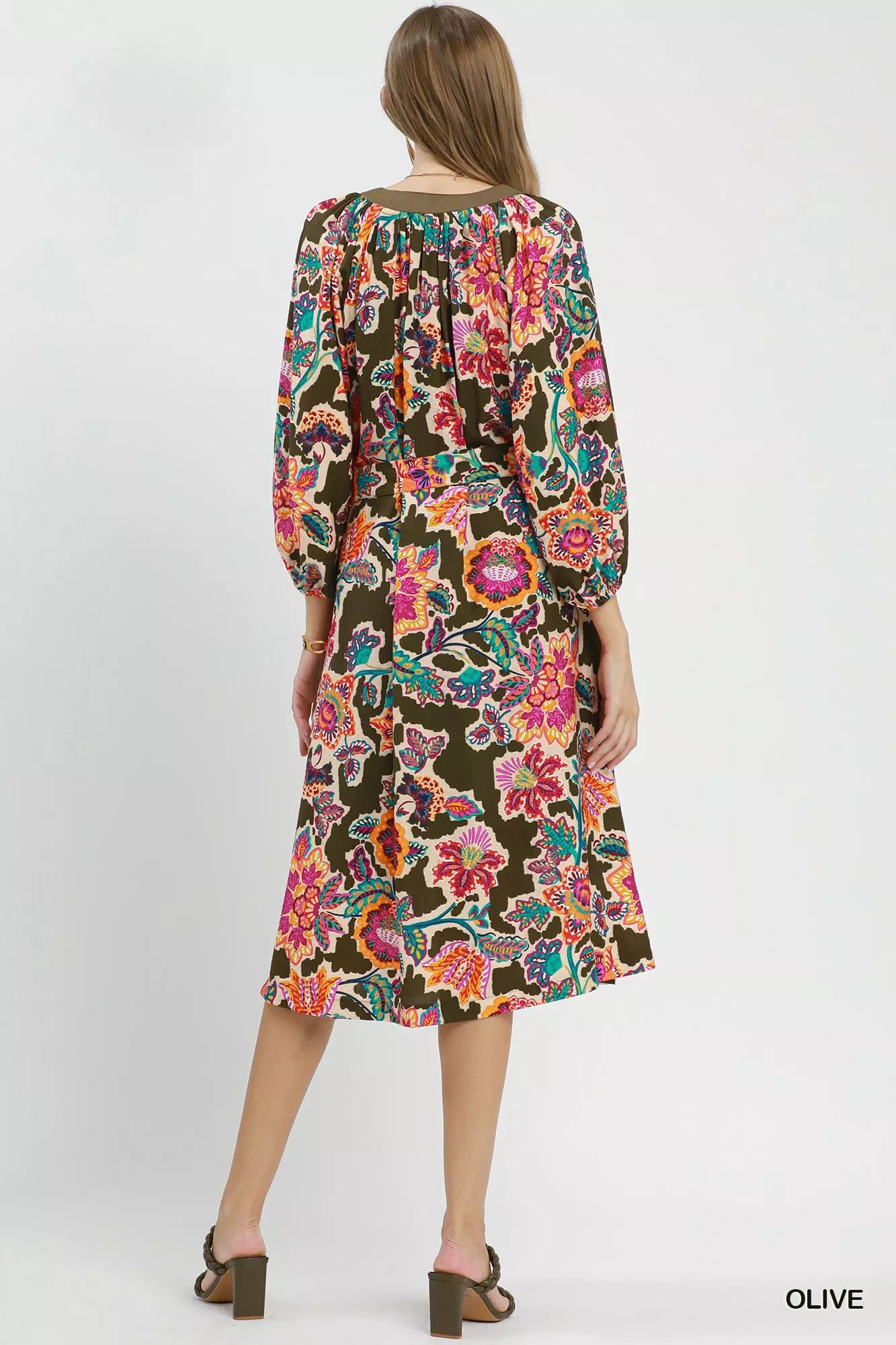 UMGEE Abstract Print Embroidered Belted Midi Dress on Simply Obsessed