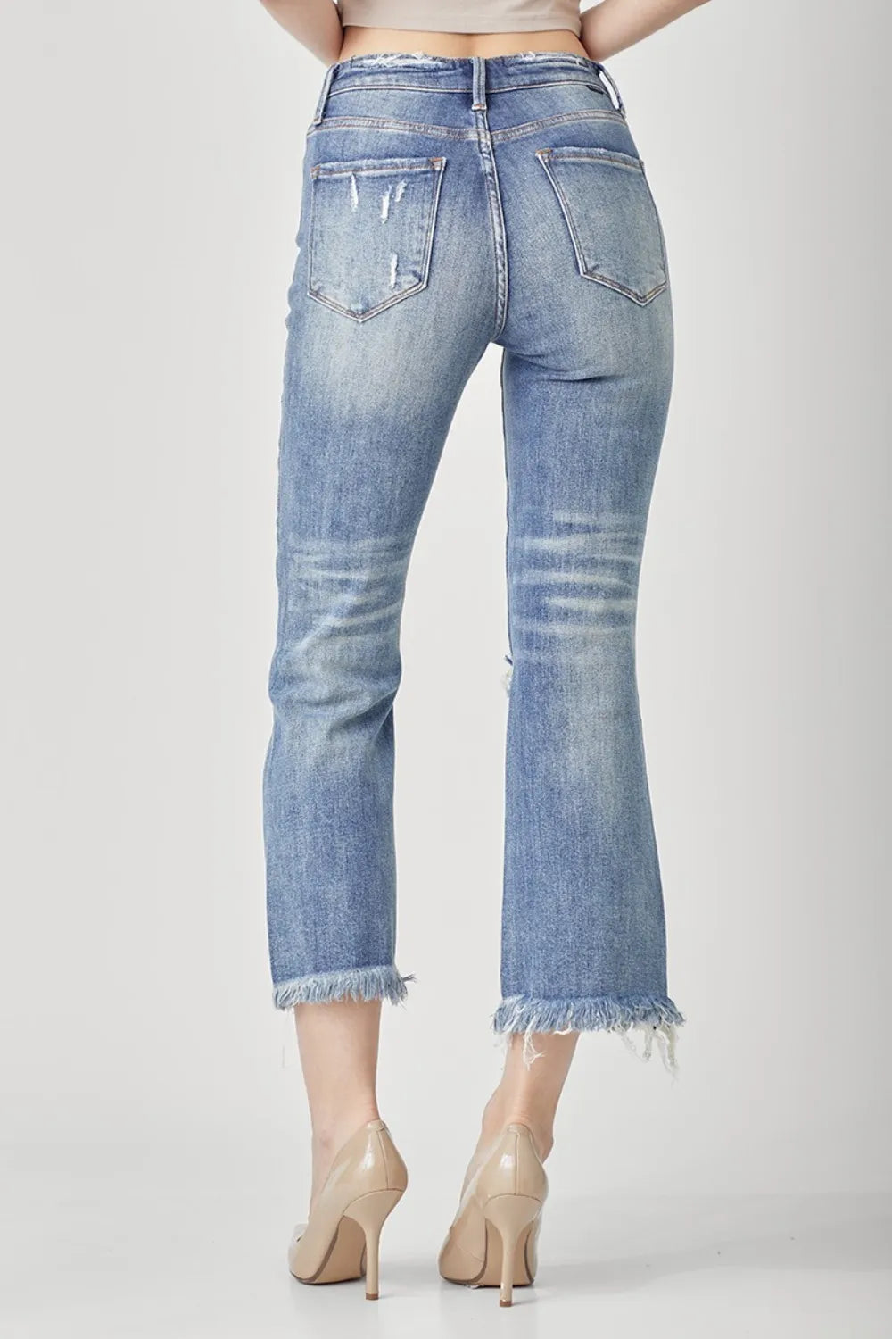 RISEN High Waist Distressed Cropped Bootcut Jeans on Simply Obsessed