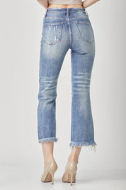 RISEN High Waist Distressed Cropped Bootcut Jeans on Simply Obsessed