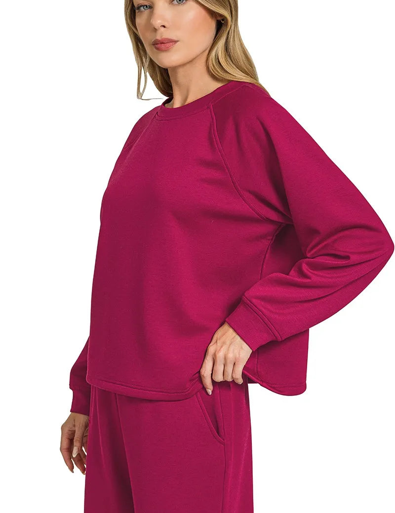Zenana Scuba Crewneck Sweatshirt and Pants Set on Simply Obsessed