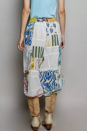 POL Printed Patchwork Wide Leg Pants with Adjustable Side Drawstring on Simply Obsessed