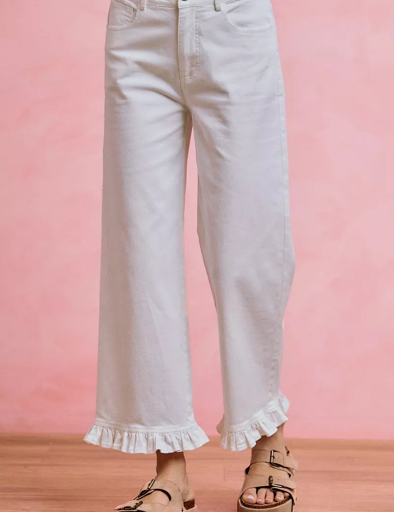 SO ME Ruffled Bottom Detail Mid Rise Jeans on Simply Obsessed