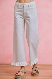 SO ME Ruffled Bottom Detail Mid Rise Jeans on Simply Obsessed