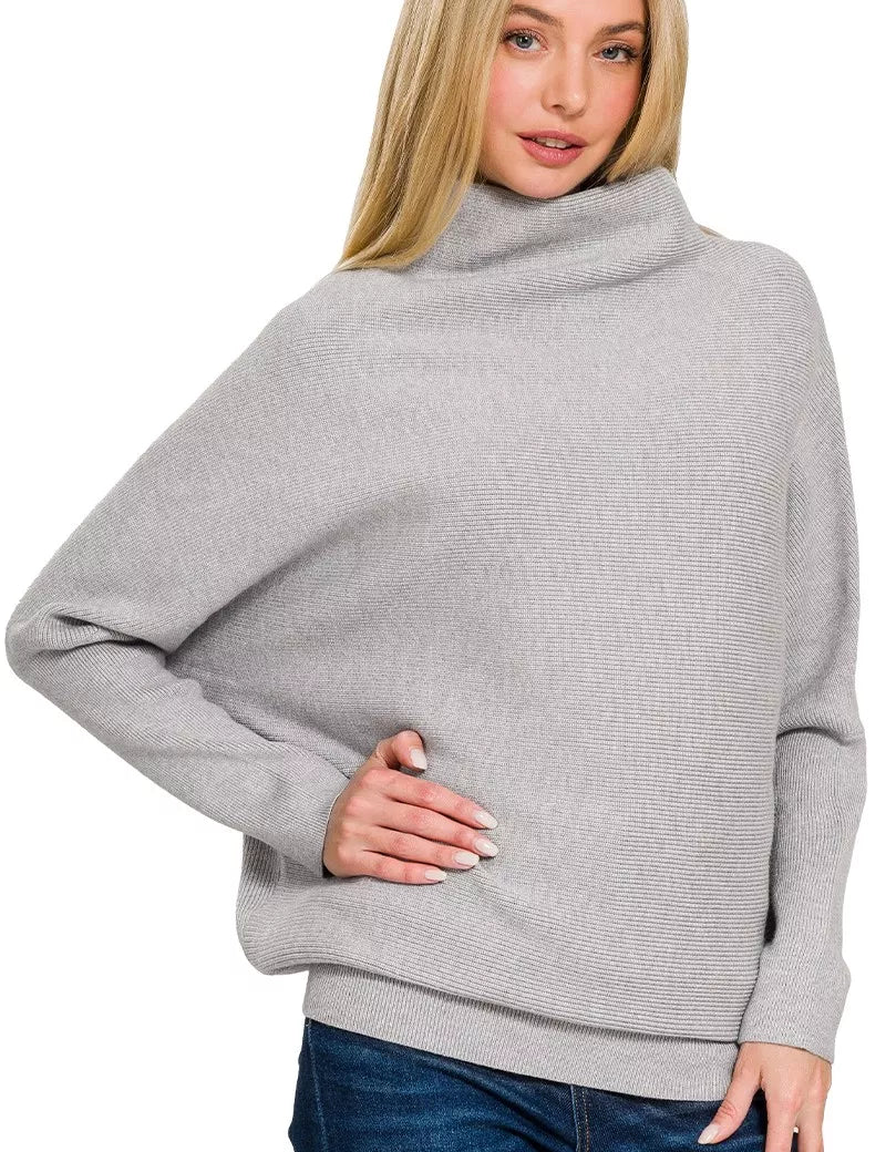Zenana Viscose Dolman Sleeve Mock Neck Sweater on Simply Obsessed