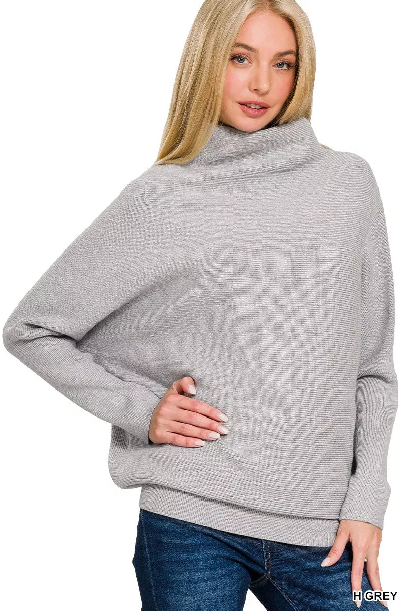 Zenana Viscose Dolman Sleeve Mock Neck Sweater on Simply Obsessed